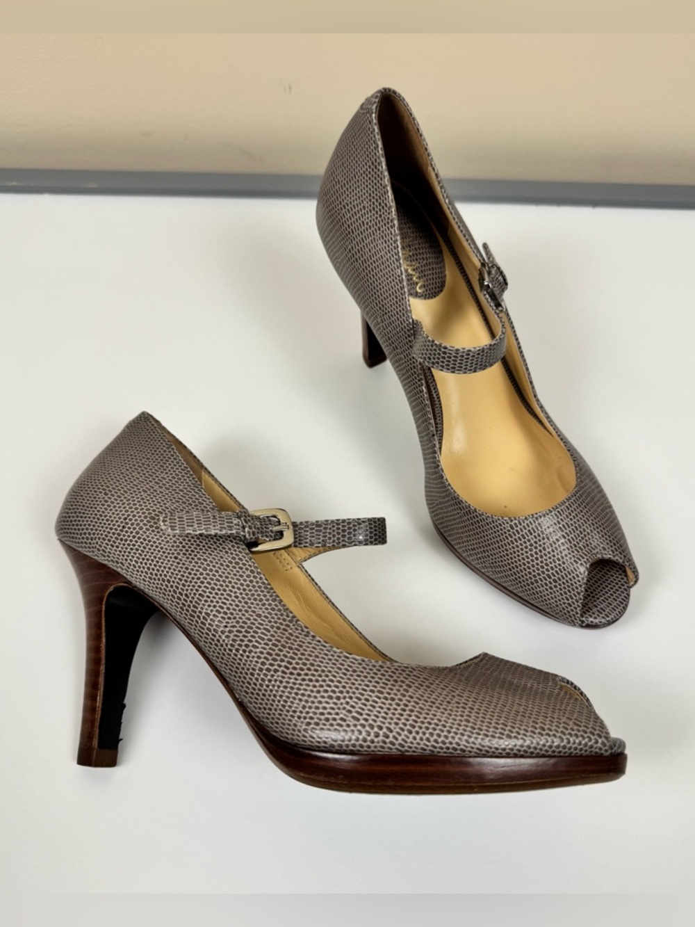 Cole Haan Snake Skin Peep Toe Pumps